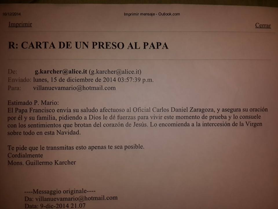 carta del papa a policia