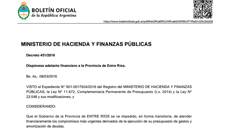 adelanto de 300 millones a bordet