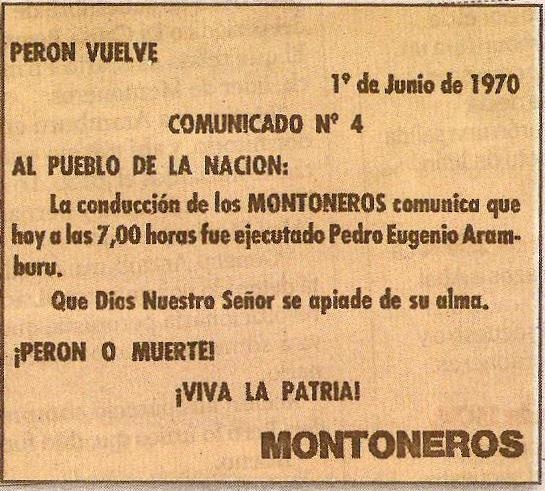 comunicado de montoneros