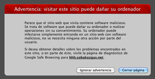 Advertencia Visitar este sitio puede perjudicar la computadora