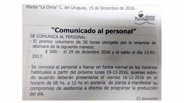 Tres Arroyos: obreros aceptan «individualmente» la propuesta de Bono que hizo el&nbsp;Frigorífico