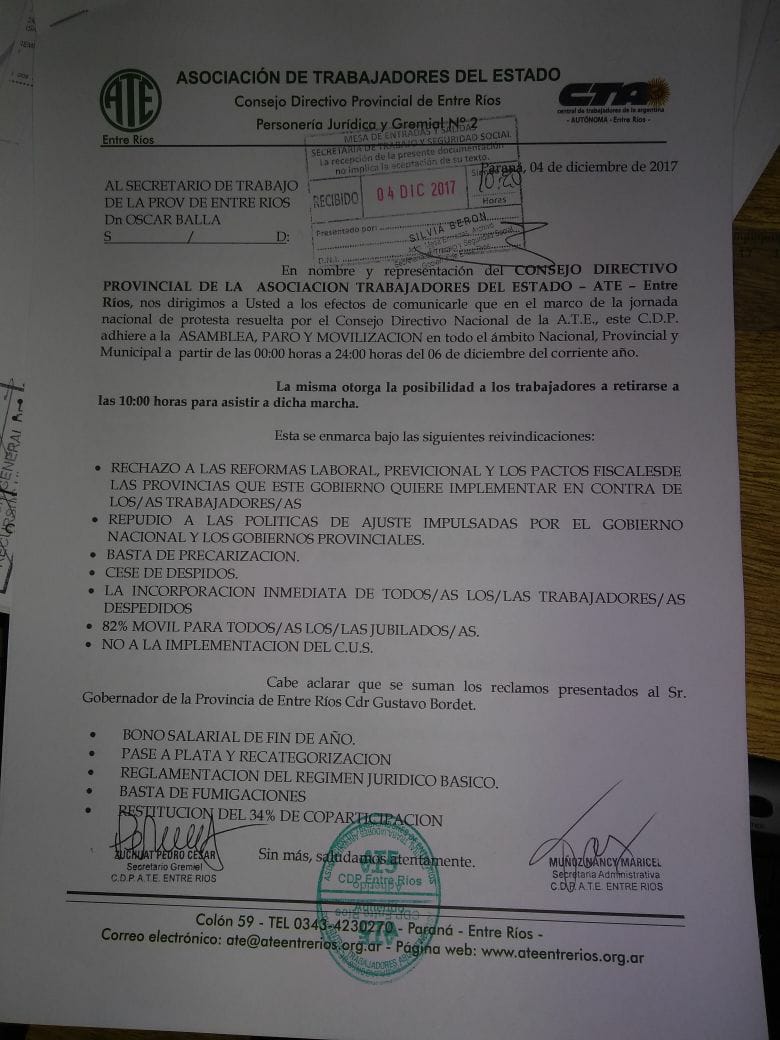 ATE se moviliza a Casa de&nbsp;Gobierno