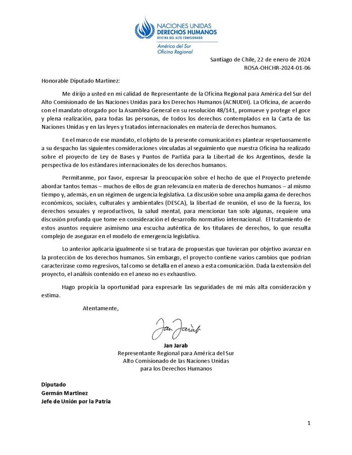Otra vez la ONU advirtió sobre la ley&nbsp;ómnibus